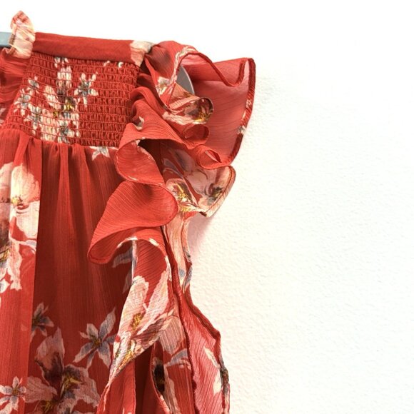 CeCe Womens Red Blouse Ruffled Neck Short Flutter Sleeve Size 1X Lined Feminine - Picture 6 of 10